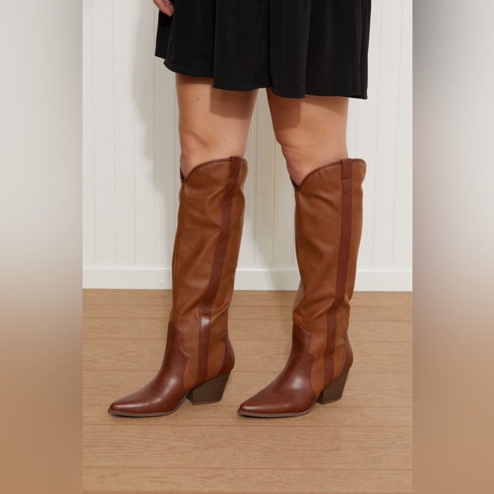 Qupid Countryside Contrast Knee High Cowboy Boots